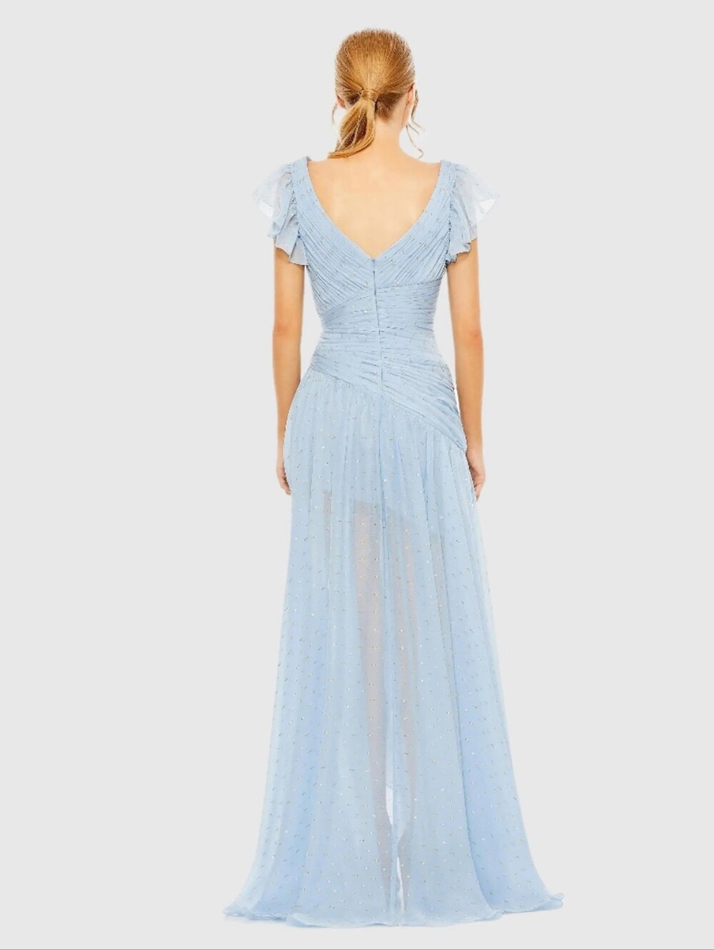 Mac Duggal Ice Blue V-Neck Ruffled Evening Gown NWT Size 2 - Picture 2 of 4
